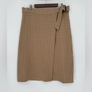 Ann Taylor Women's Geo Wrap Buckle Tan A-Line Skirt Business Chic Midi Size 14